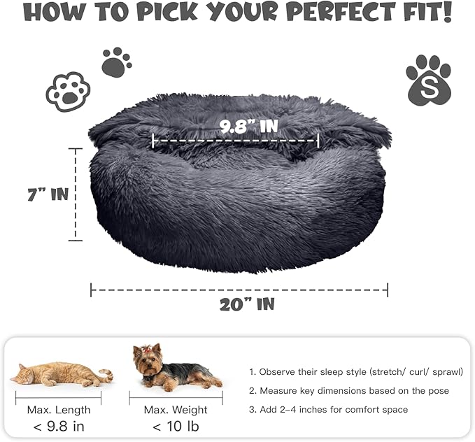 Himax Dog Beds for Small Dogs, Donut Dogs Beds with Blanket Attached,(20"/26"/35") Grey