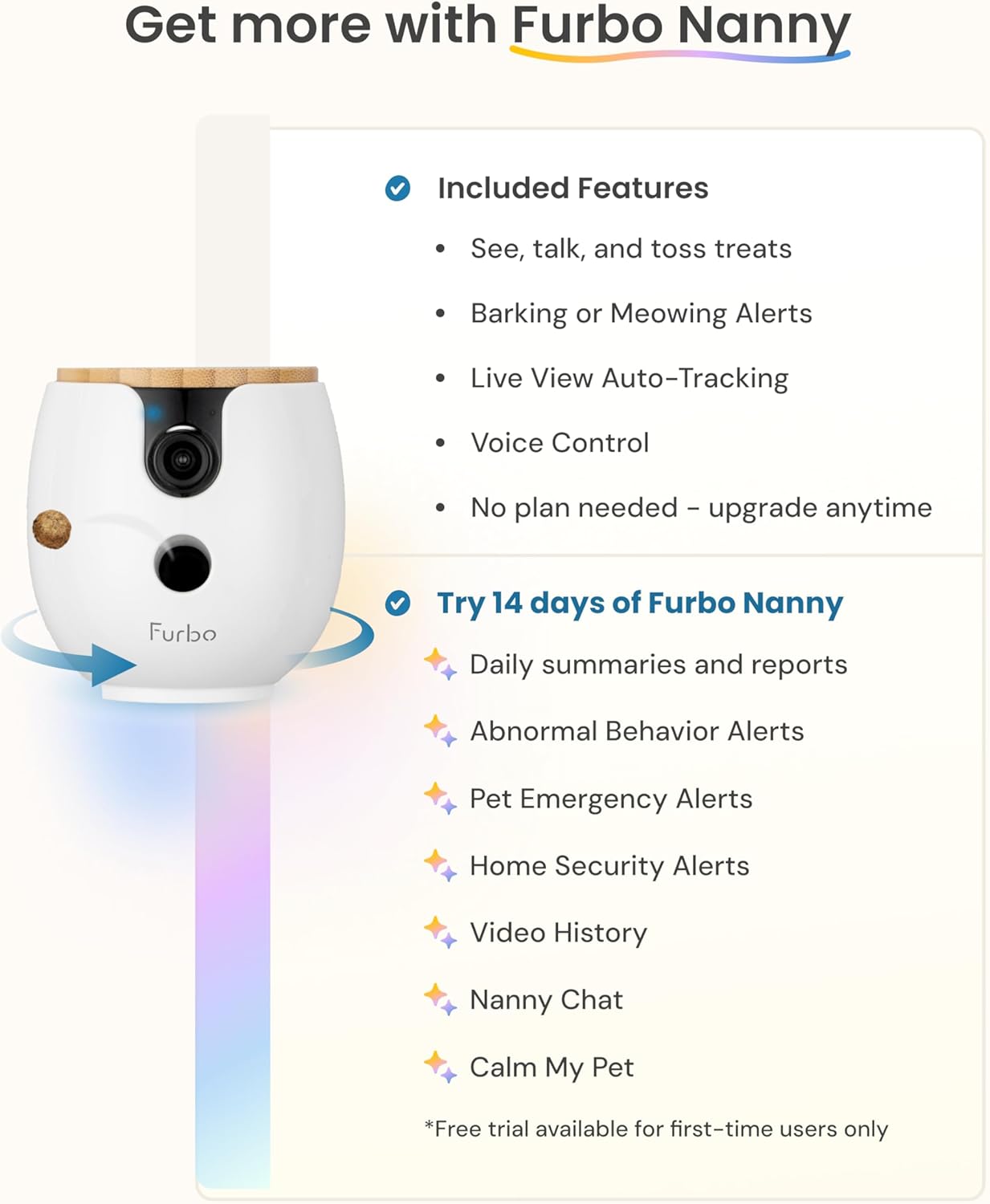 Furbo Mini 360° [New] 2K QHD Pet Camera: Dog & Cat Rotating Treat Dispenser w/Phone App, Smart Indoor Cam with 2-Way Speaker & Night Vision. No Subscription