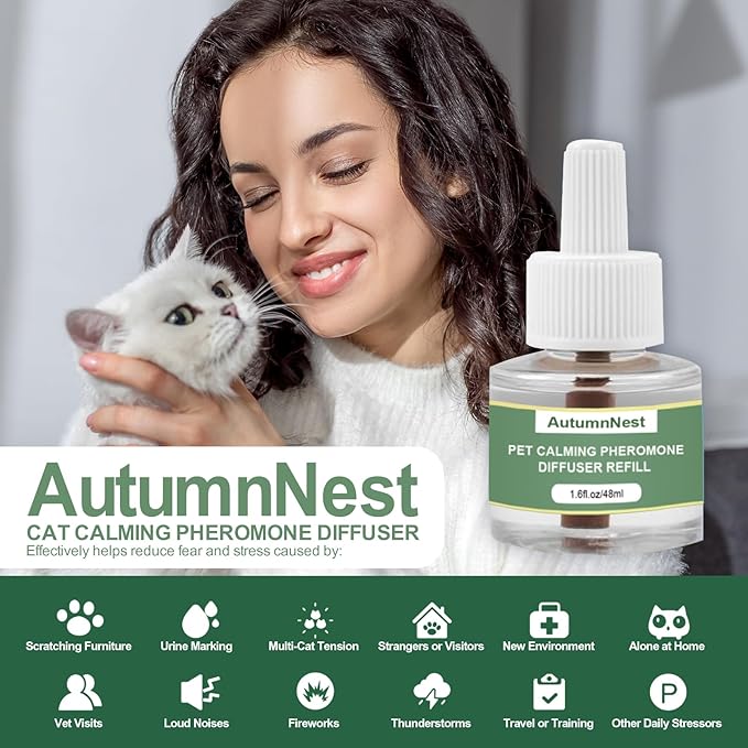 Cat Calming Pheromone Diffuser Refills, 4 Pack 48ml, Helps Relieve Cat Anxiety, Reduce Stress