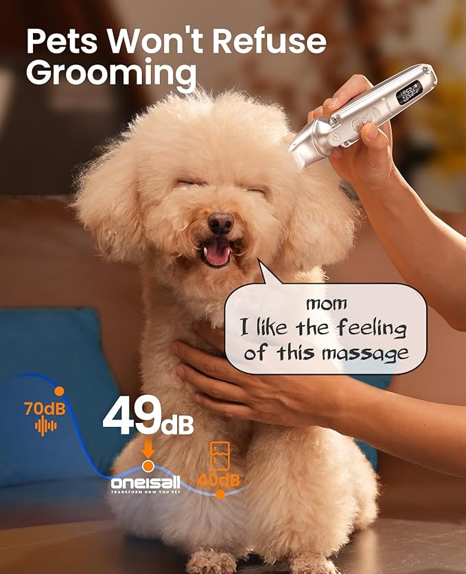 oneisall Small Dog Clippers and Paw Trimmer with Low Noise, 4 - in - 1 Cordless Dog Grooming Kit with 3 - Level Speed Clippers (7000 RPM)