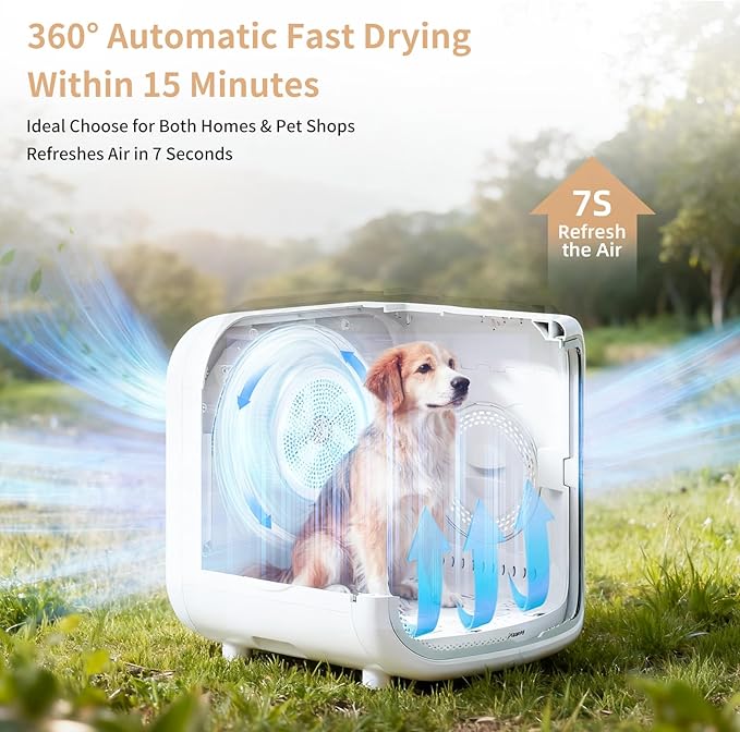 75L Large Pet Dryer Box for Cats & Small Dogs - Automatic 360° Rapid Drying