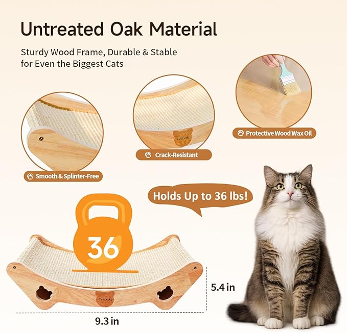 Upgraded Sisal Cat Scratcher Bed, Solid Oak Frame 1.3 cm Thick, 100% Sisal Pad