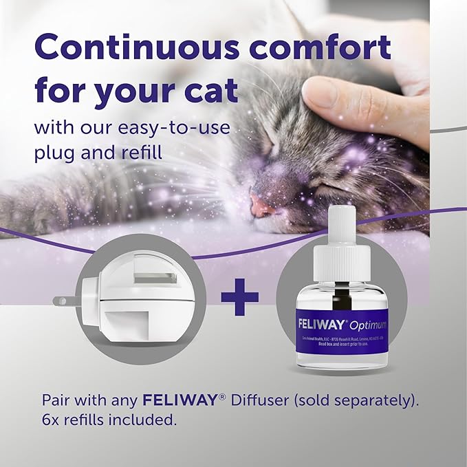 FELIWAY Optimum 6 x 30 Day Cat Calming Refills for Pheromone Diffuser, 6 x 48ml Value Pack
