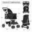 MoNiBloom 3 in 1 Foldable Pet Stroller for Small & Medium Dogs, Detachable Carrier, Car Seat, Push Button Entry, 4-Wheel Jogger for Pets up to 33 lbs, Black