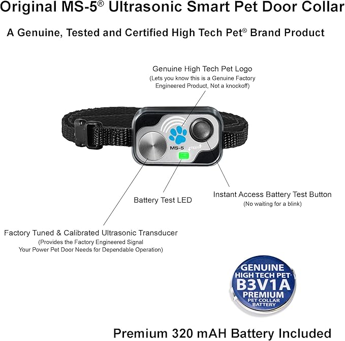 High Tech Pet Genuine MS-5® Automatic Smart Pet Door Collar, Tested & Certified for All Power Pet Doors