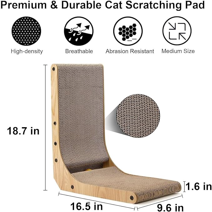FUKUMARU Cat Scratcher, 18.7 Inch L Shape Cat Scratch Pad Wall Mounted