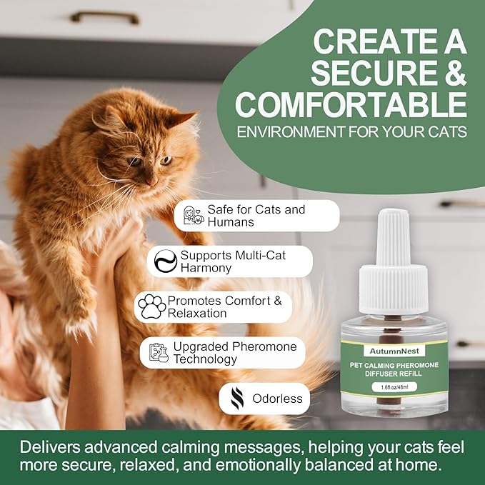 Cat Calming Pheromone Diffuser Refills, 4 Pack 48ml, Helps Relieve Cat Anxiety, Reduce Stress