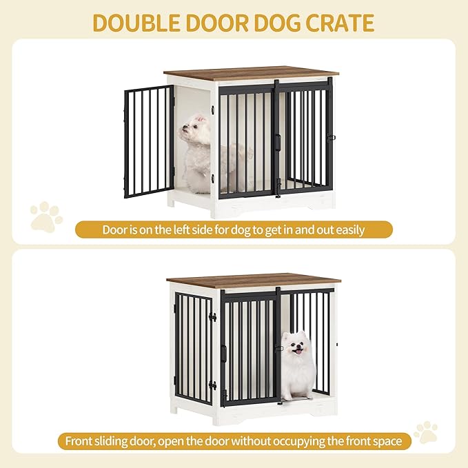 Dog Crate Furniture with Barn Door, Heavy Duty Dog Kennel Indoor with 2 Doors