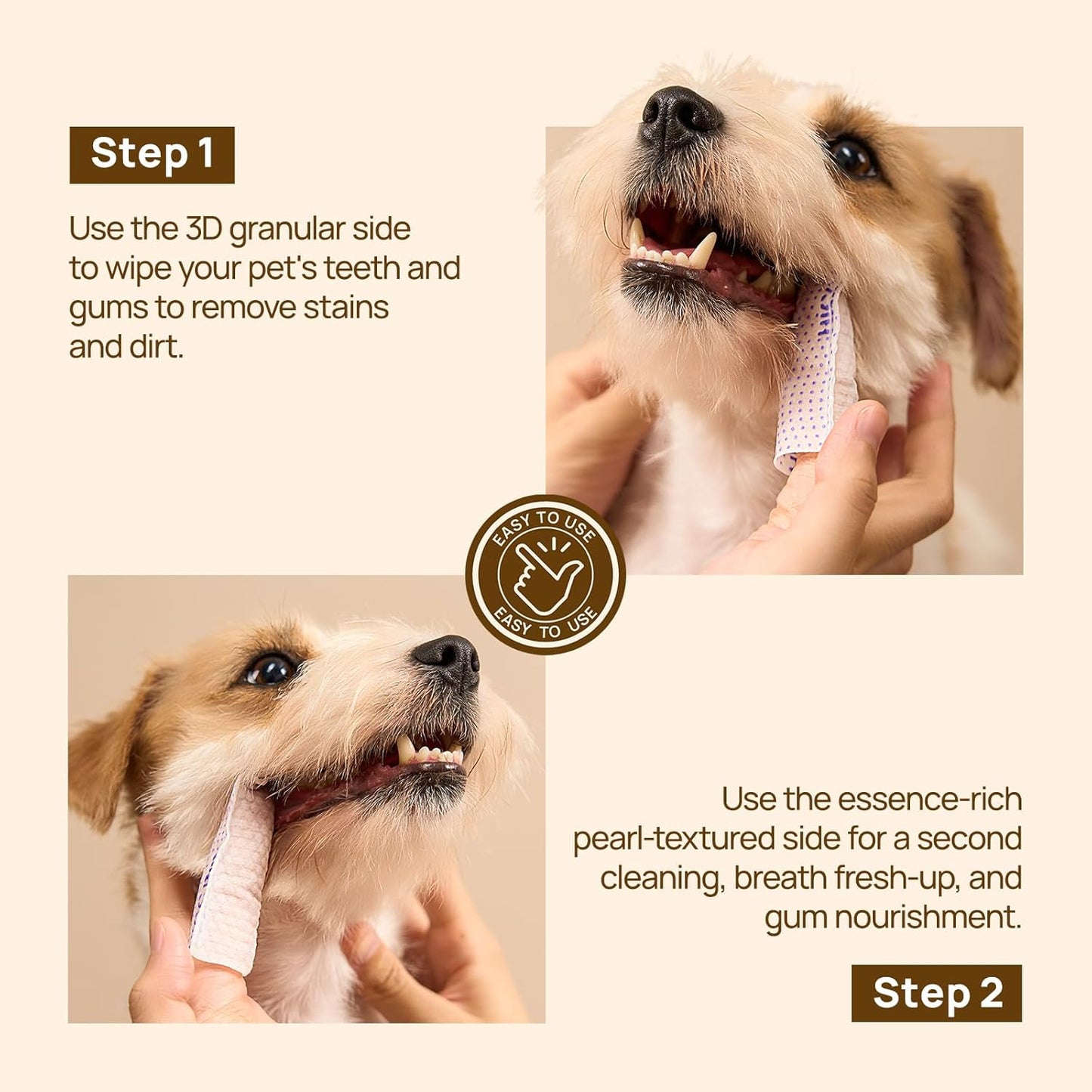 HICC PET Pro Teeth Cleaning Wipes, Vet-Recommended Dog Finger Toothbrush, 50 Count, Unscented