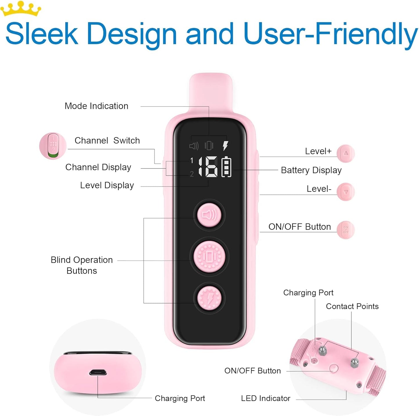 Bousnic Dog Shock Collar for 2 Dogs - (8-120lbs) Waterproof Rechargeable Electric