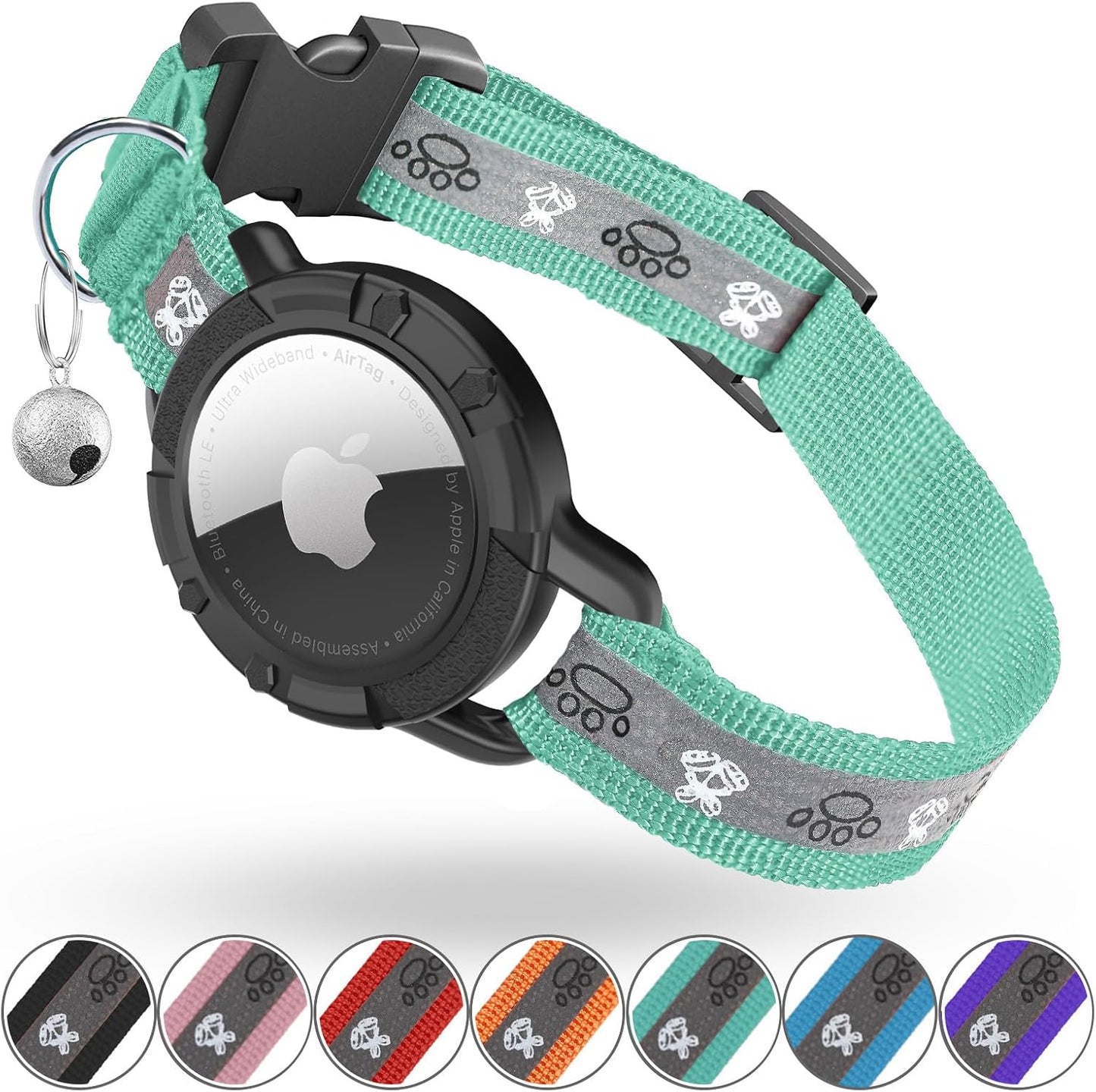 Reflective AirTag Cat Collar, Integrated Cat Tracker Collar with Air Tag Holder and Bell
