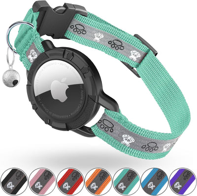 Reflective AirTag Cat Collar, Integrated Cat Tracker Collar with Air Tag Holder and Bell