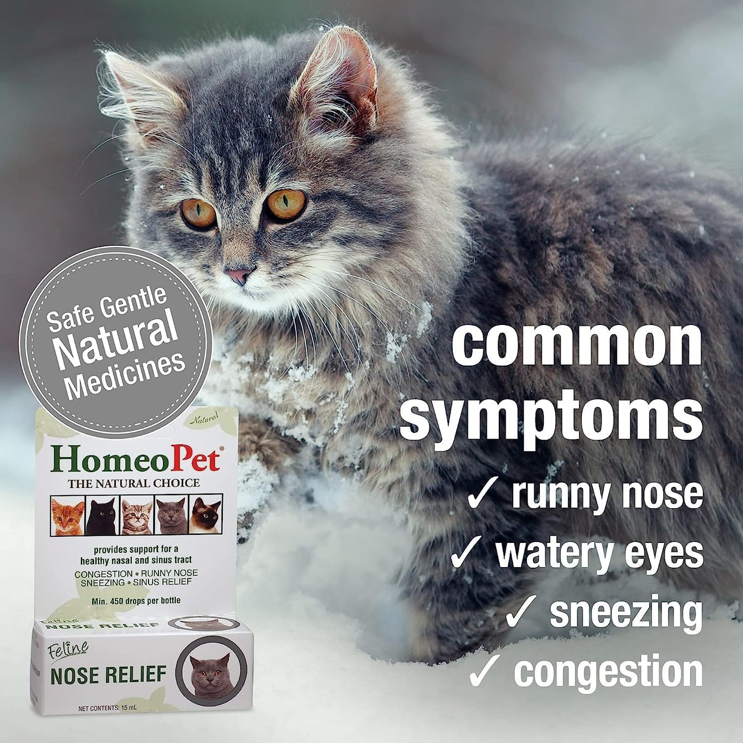 HomeoPet Feline Nose Relief, Safe and Natural Nasal and Sinus Medicine for Cats, Natural Pet Medicine, 15 Milliliters- Pack of 2