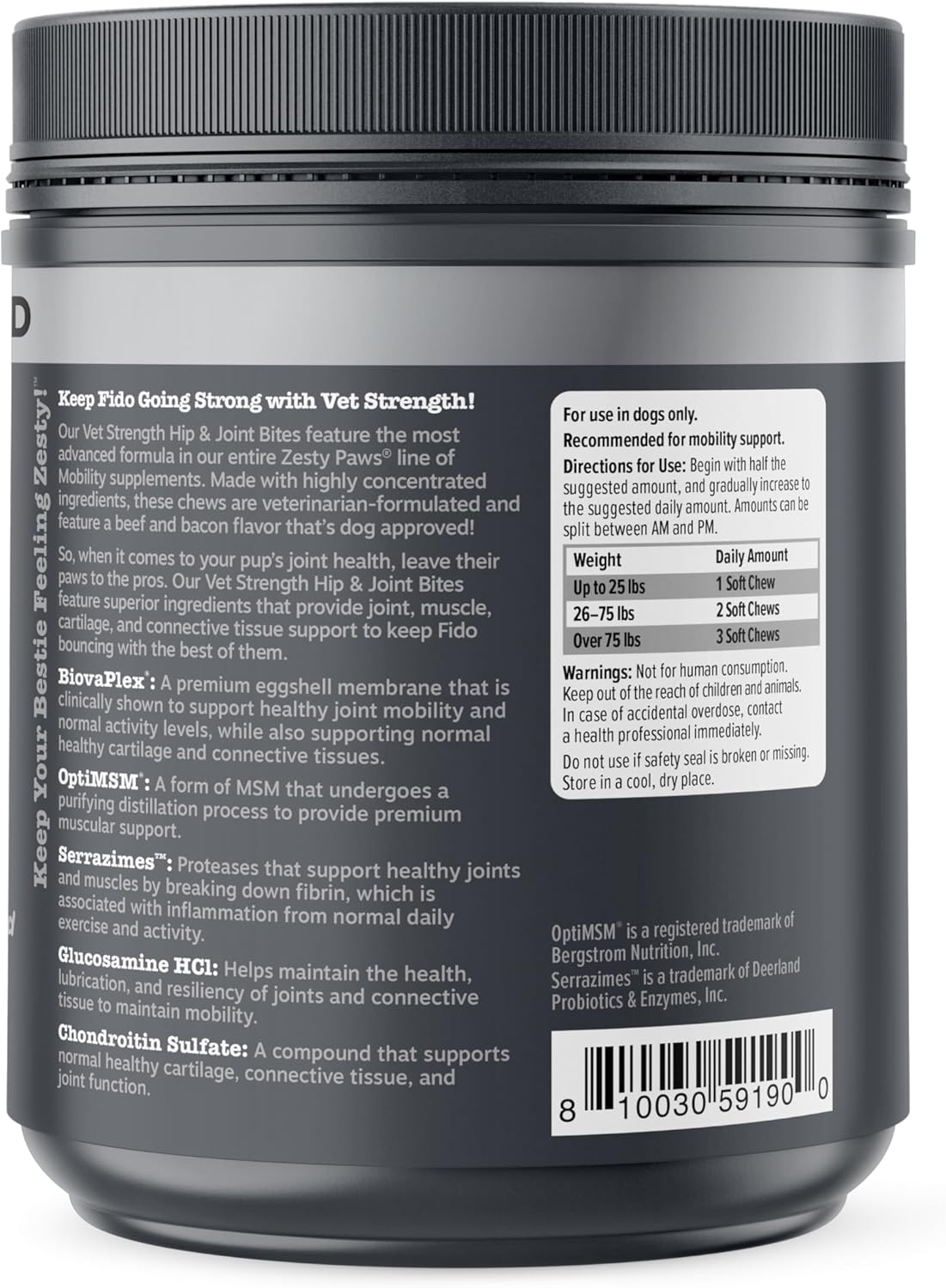 Zesty Paws Vet Strength Mobility Bites Beef & Bacon Flavor Hip & Joint Support 90 Count