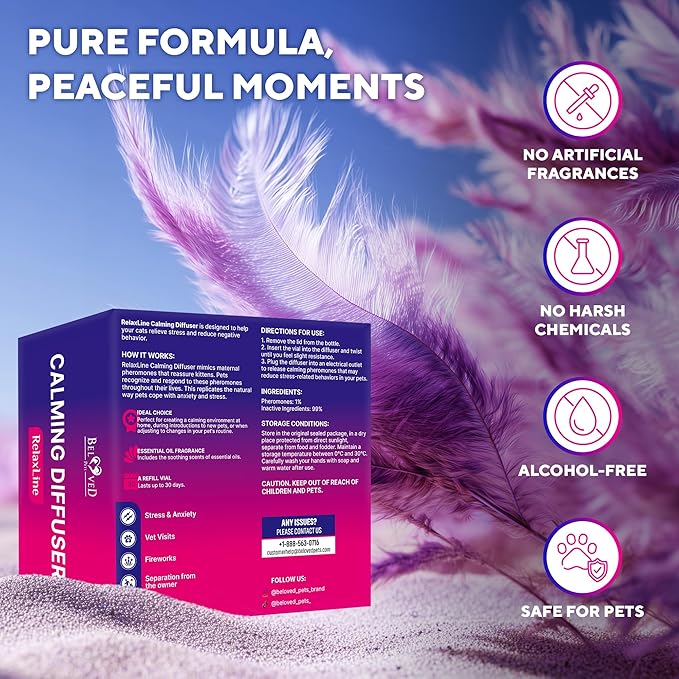 Beloved Pets Cat Calming Diffuser & Pet Anti Anxiety Products -  (2 Diffusers + 2 Refills)