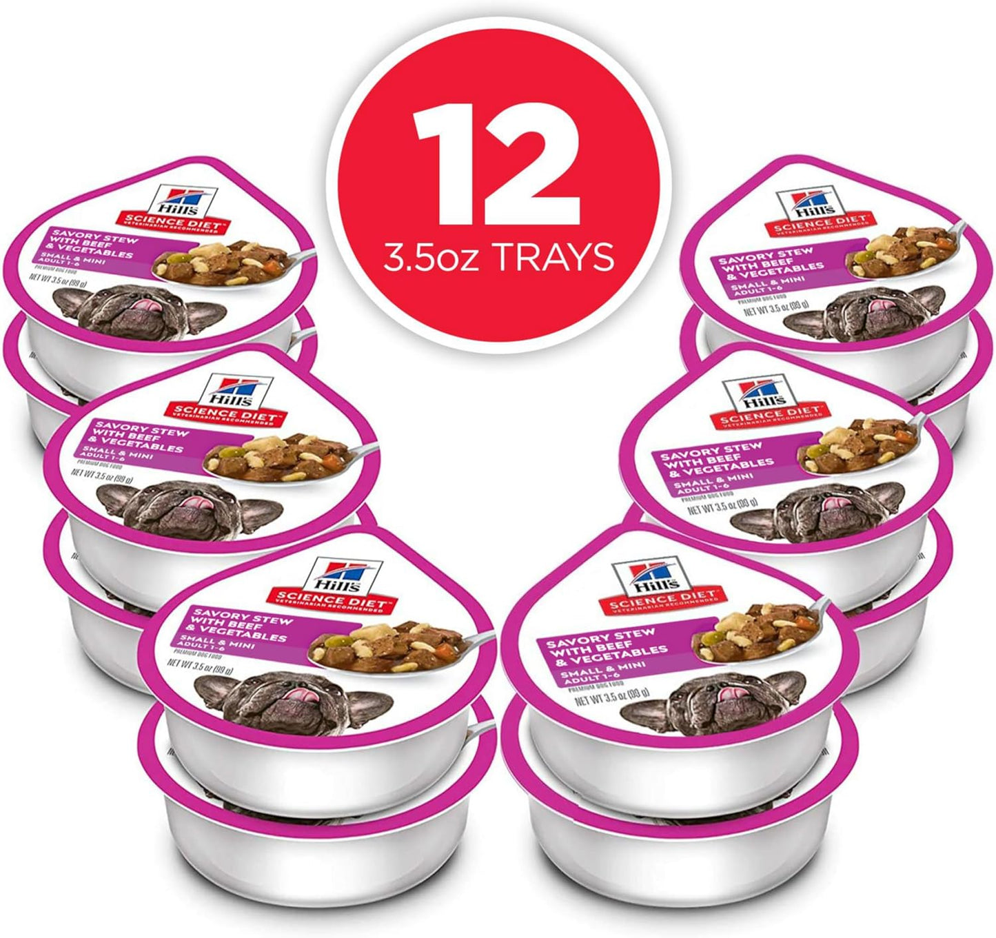 Hill's Science Diet Small & Mini, Adult 1-6, Small & Mini Breeds Premium Nutrition, Wet Dog Food, Beef & Vegetables Stew, 3.5 oz Tray, Case of 12