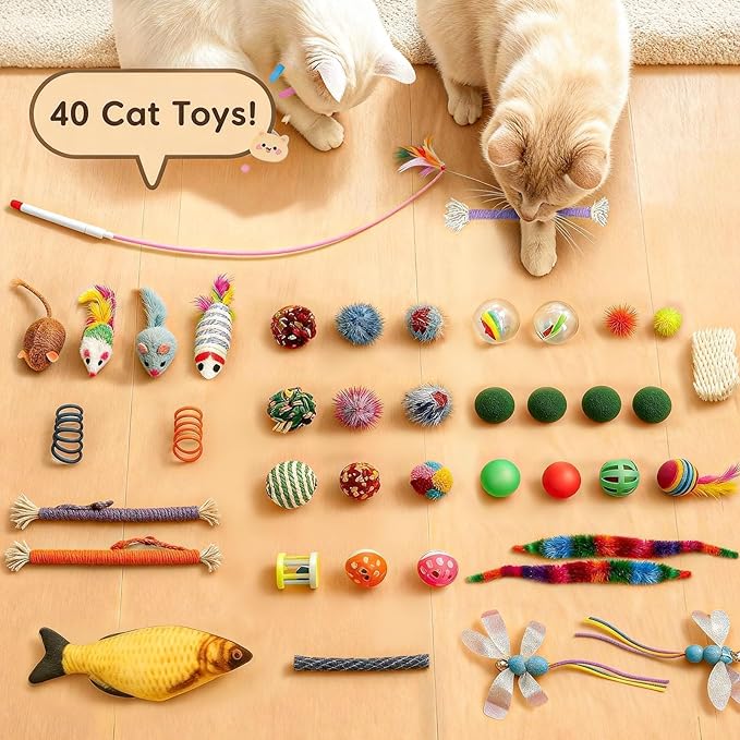 Cat Tunnel Bed with 40 Pcs Interactive Cat Toys, Cat Tube with Kitten Toys for Indoor