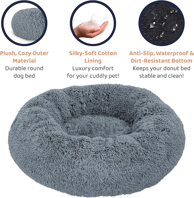 Donut Dog Bed - Premium Comfort for Anxiety Relief (Dark Grey, Small)