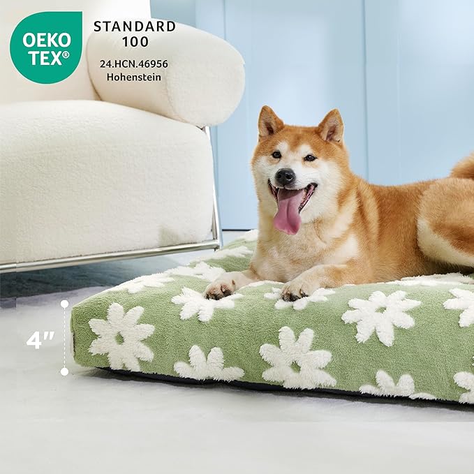 LE SURE Dog Beds Large Sized-Thick Shredded Chopped Foam Pet Bed Indoor as Bed Gift with Removable Cover, Green