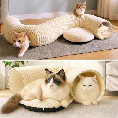 Cat Tunnel Bed with 40 Pcs Interactive Cat Toys, Cat Tube with Kitten Toys for Indoor