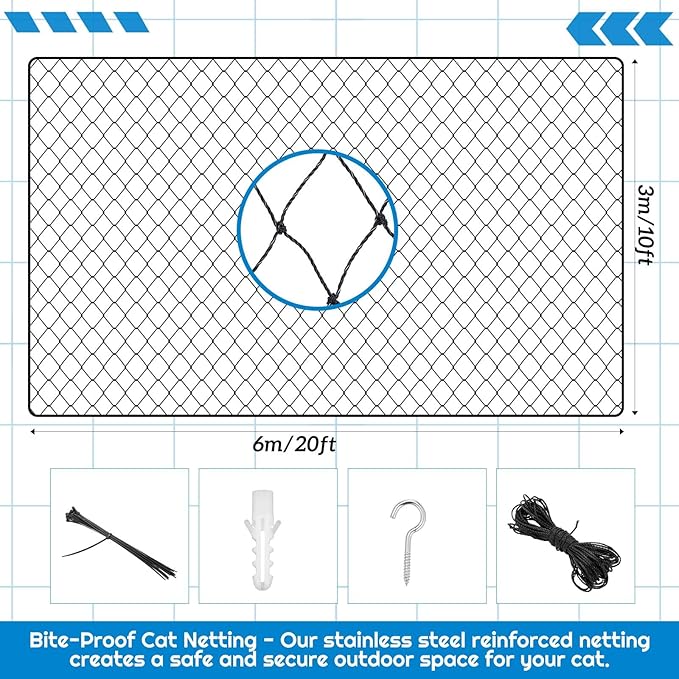 Steel Cat Netting Balcony, 10ft x 20ft Steel Reinforced Cat Wire for Balcony