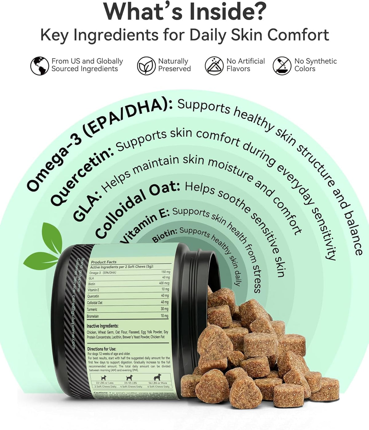 Dog Itch Relief Chews for Dogs – Itchy Paws & Paw Licking Support, Anti Itch Soft Chews for Itchy Skin, Daily Skin & Coat Supplement, 120 Chews