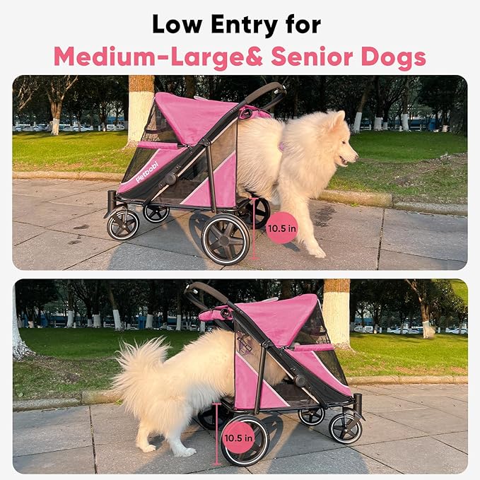 Petbobi Dog Stroller for Large & Medium Dogs - for Large Senior Pets up to 80 lbs, Pink