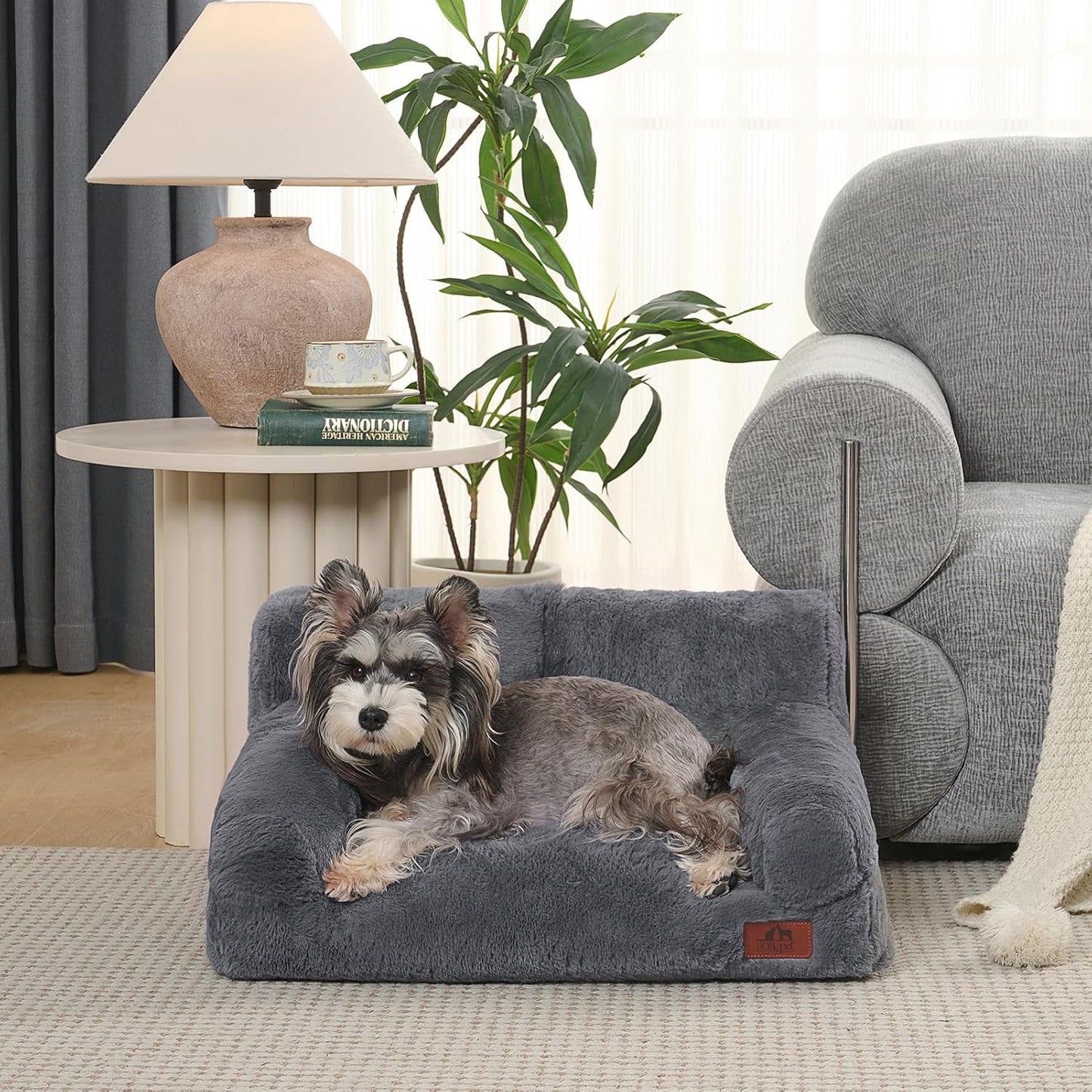 Hollypet Fluffy Dog Cat Bed, Gray, 24" L x 18" W x 10" Th