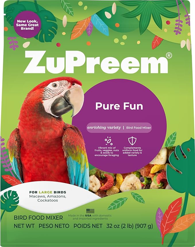 ZuPreem Pure Fun Bird Food, Cockatoo, Macaw, Seed and Pellet Blend for Large Birds, (L, 2 lbs)