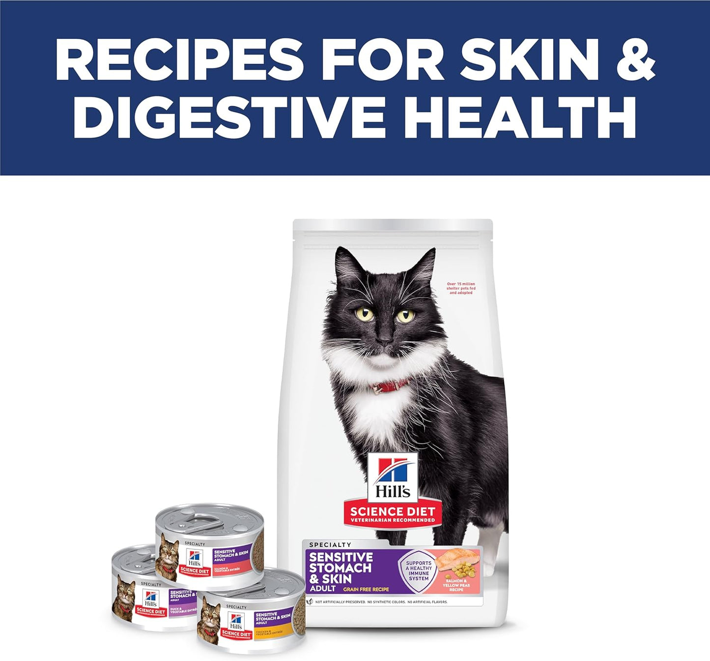 Hill's Science Diet Adult Sensitive Stomach & Skin Grain Free Dry Cat Food, Salmon & Yellow Pea, 13 lb. Bag (Updated Formula)