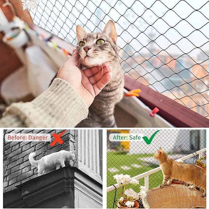 Cat Balcony Rail Net, 10 x 26 ft Cat Anti-Fall Netting