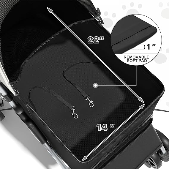 MoNiBloom 3 in 1 Foldable Pet Stroller for Small & Medium Dogs, Detachable Carrier, Car Seat, Push Button Entry, 4-Wheel Jogger for Pets up to 33 lbs, Black