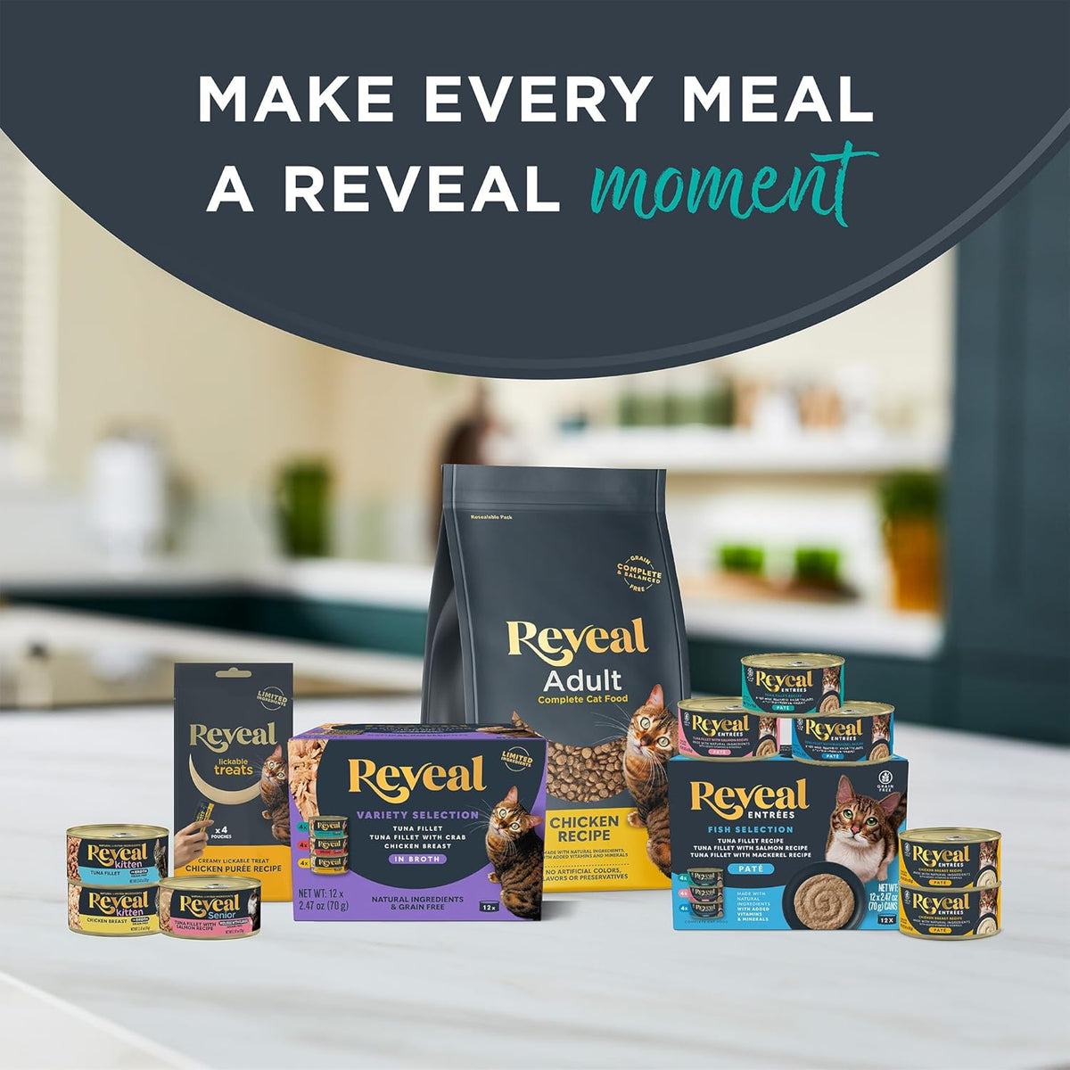Reveal Natural Wet Kitten Food, Limited and Natural Ingredients, Grain Free, High Protein with No Artificial Additives, Chicken & Tuna Variety in Broth (8 x 2.47 oz Cans)