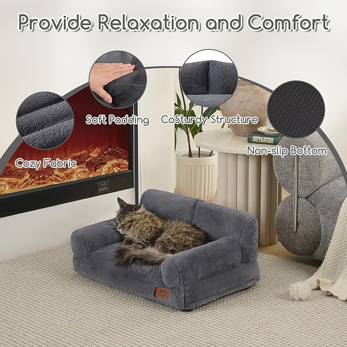 Hollypet Fluffy Dog Cat Bed, Gray, 24" L x 18" W x 10" Th