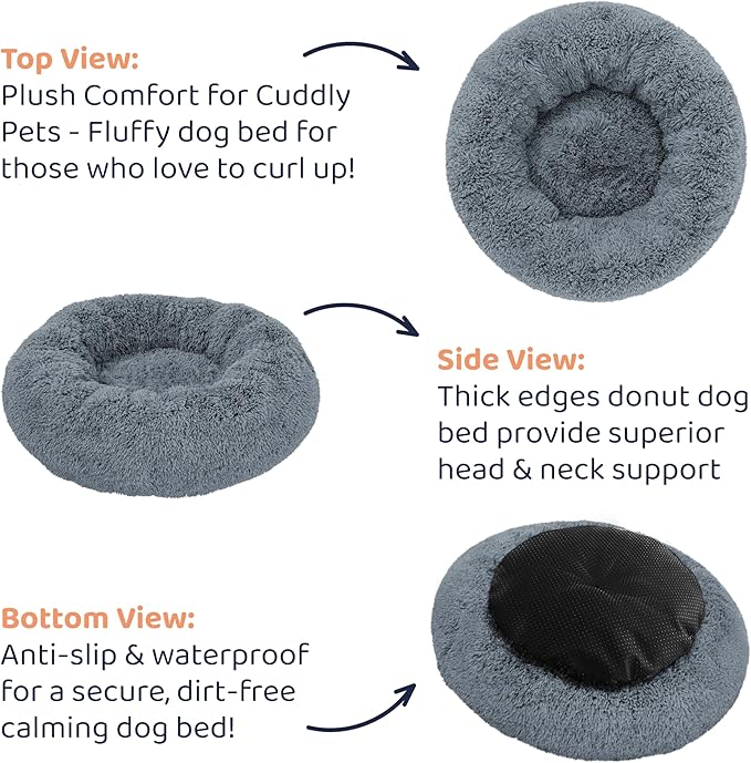 Donut Dog Bed - Premium Comfort for Anxiety Relief (Dark Grey, Small)