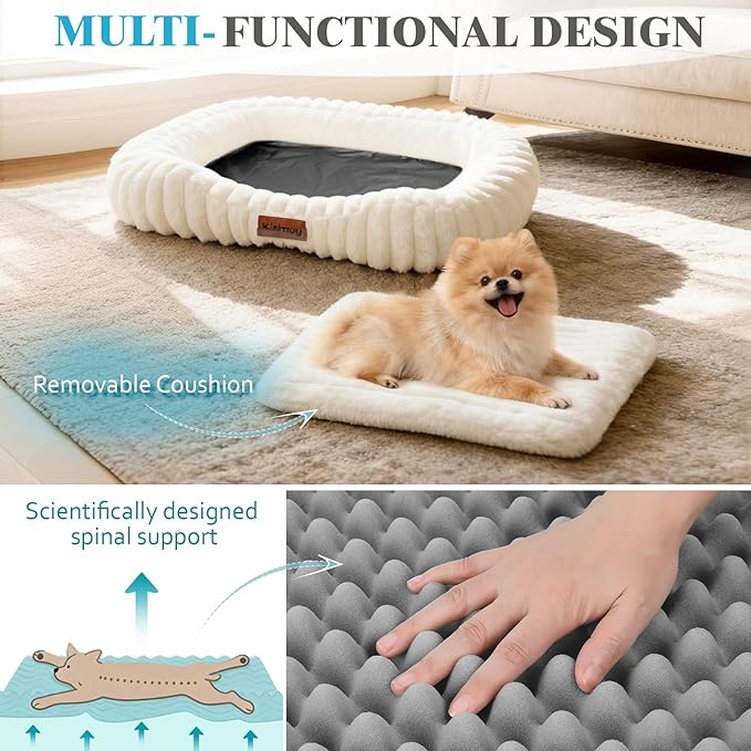 Cute Washable Dog Bed for Small Medium Dogs, 30in, Cream