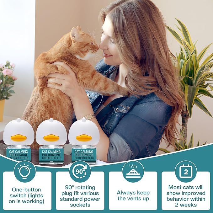 Cat Calming Pheromones Diffuser: 6-in-1 Kit Cat Appeasing Pheromone Diffuser to Calm (2 Plugin+4x48ml Refills) for Comfort Reduces Stress Anxiety, Long-Lasting Appeasing Pheromone for Pet Cat (6in1)