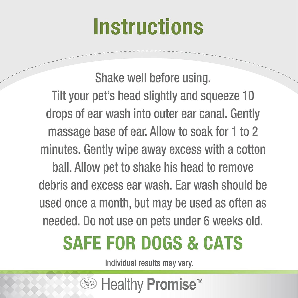 Four Paws Healthy Promise Grooming Soothing Pet Ear Wash Cleaner for Dogs and Cats, Odor Reducing & Itch Relief, 4 oz.