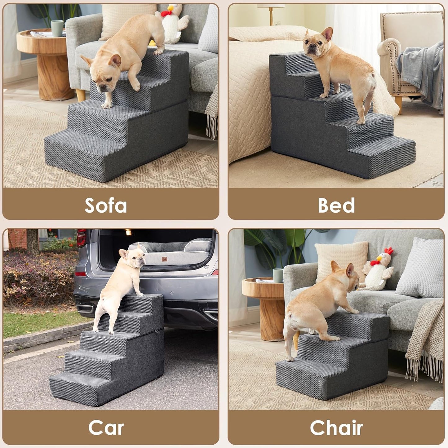 EHEYCIGA Dog Stairs for Bed 18" H, 4-Step Dog Steps for High Bed