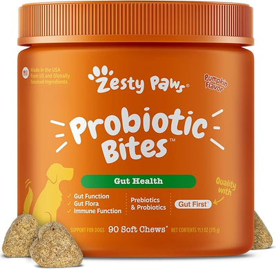 Zesty Paws Probiotics for Dogs - Probiotics for Gut Flora, Digestive Health, Occasional Diarrhea & Bowel Support - Clinically Studied DE111 -90ct