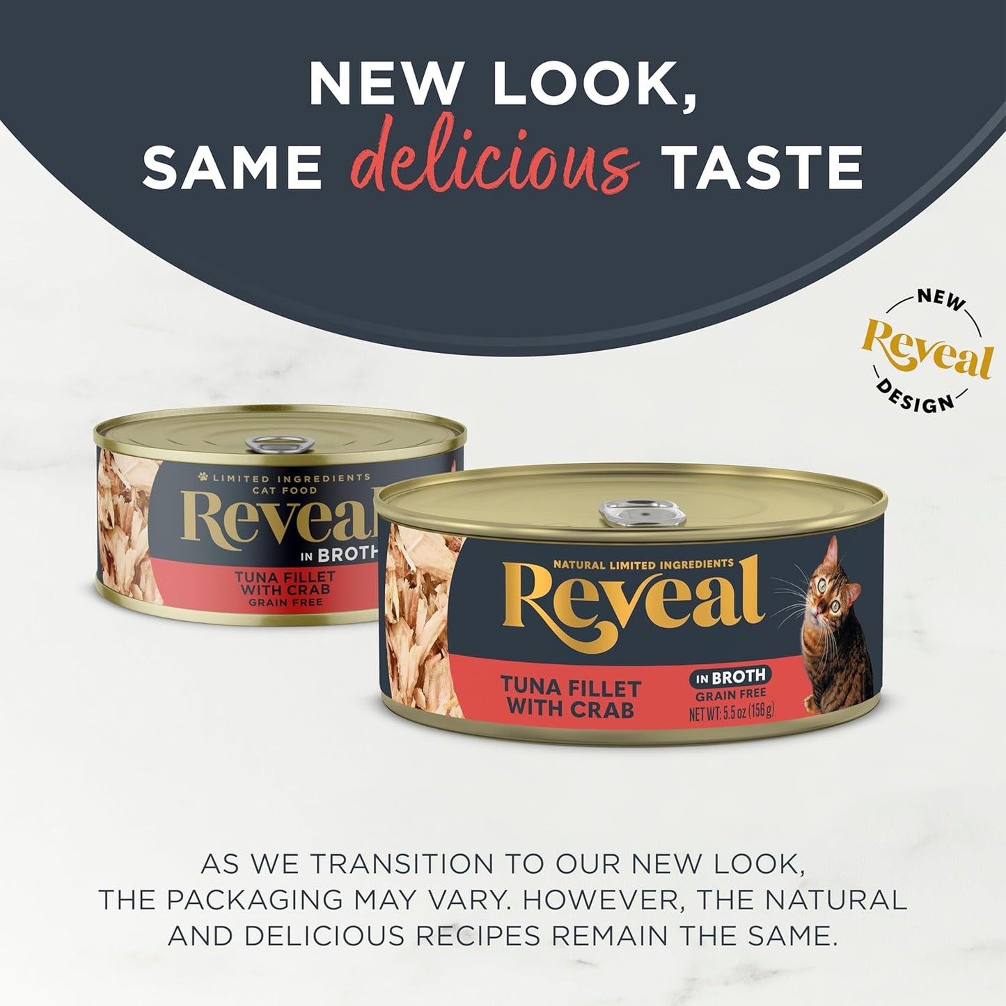 Reveal Natural Wet Cat Food, 12 Count, Grain Free,5.5 oz Cans,Limited Ingredient Canned Food for Cats, Tuna Fillet with Crab