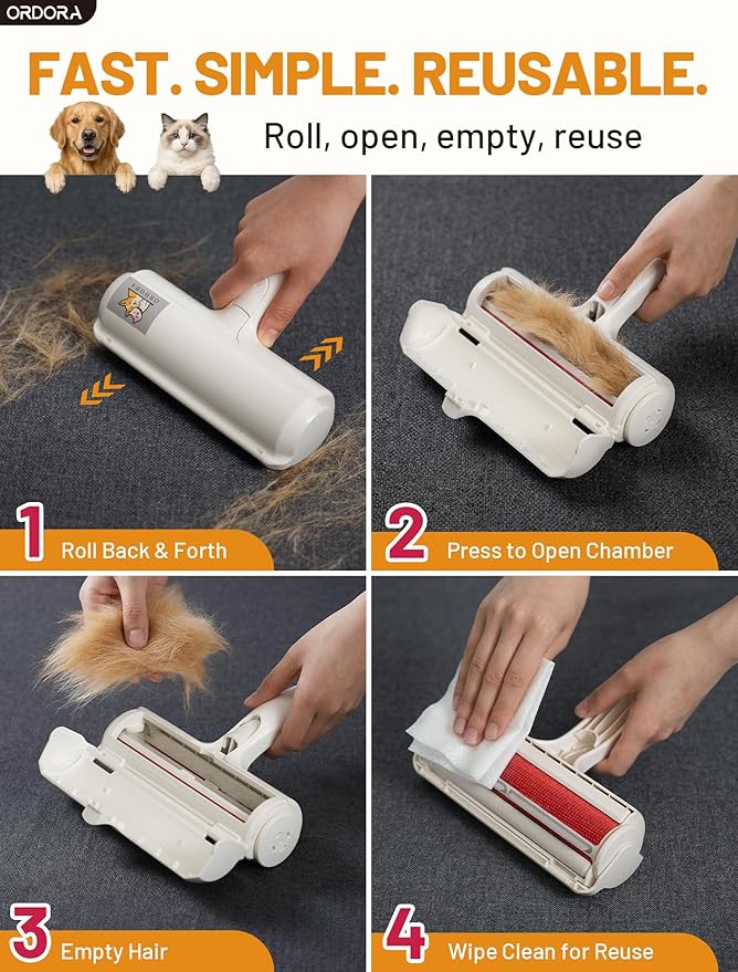 ORDORA Pet Hair Removal Tool: Reusable Lint Roller for Pet Hair