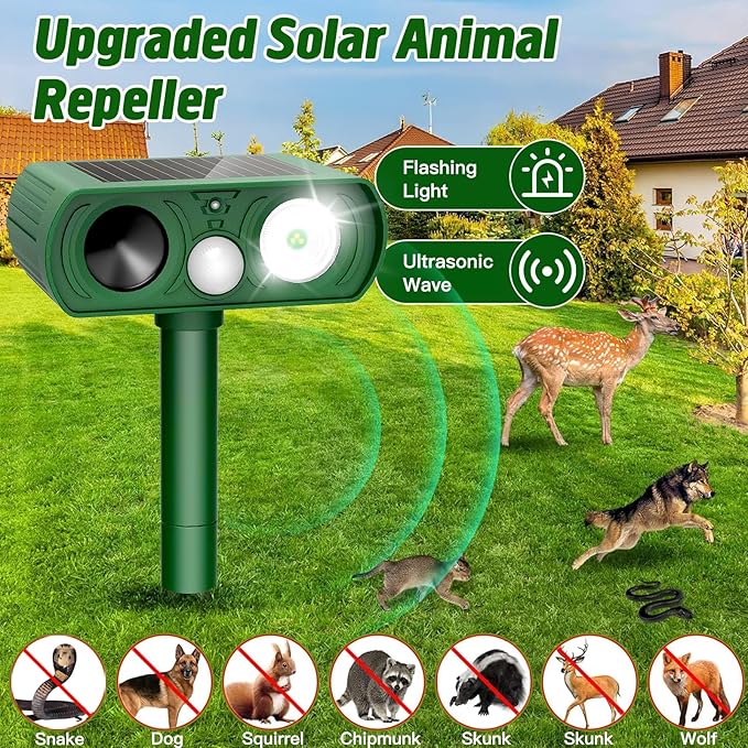Animal Deterrent Devices Outdoor, Solar Animal Repeller with Motion Sensor Animal Repeller to Repel Cat, Deer, Squirrel, Rabbit, Skunk, Dog (Green - 1 Pack)
