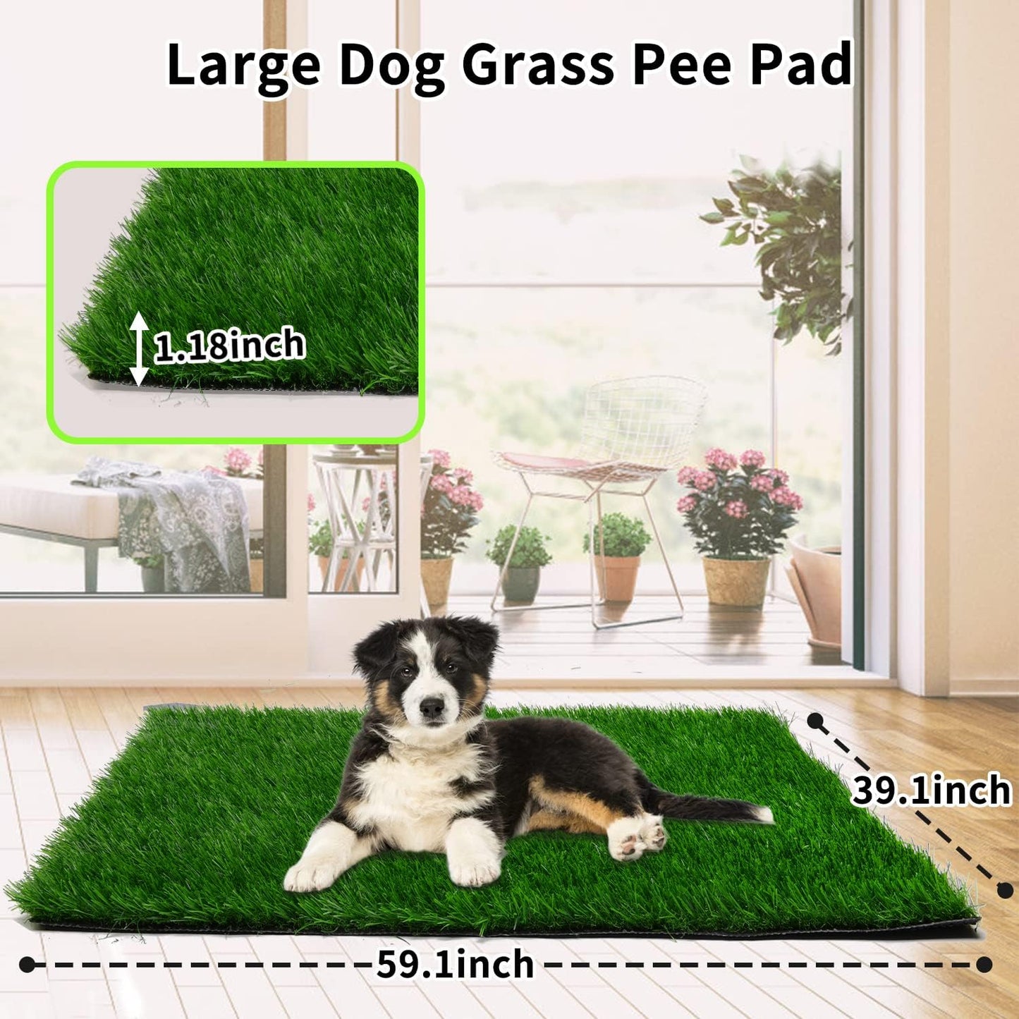 Grass Pad for Dogs 59.1 x 39.4 inches, Strong Absorbency Soft and Real Grass for Pets Potty Training, Easy to Clean Fake Grass for Dog Indoor Outdoor Use (1 Pack)