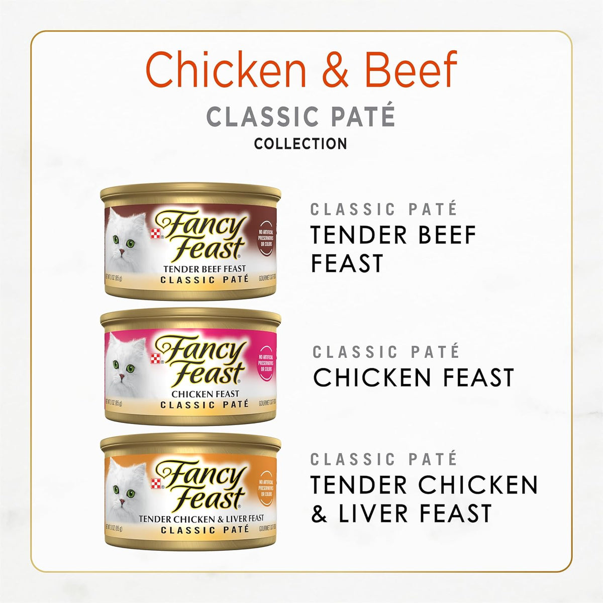 Purina Fancy Feast Chicken and Beef Classic Pate Collection Grain Free Wet Cat Food Variety Pack - (Pack of 24) 3 Oz. Pull-Top Cans