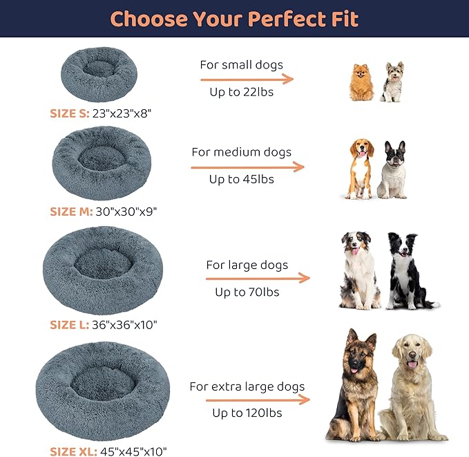 Donut Dog Bed - Premium Comfort for Anxiety Relief (Dark Grey, Small)