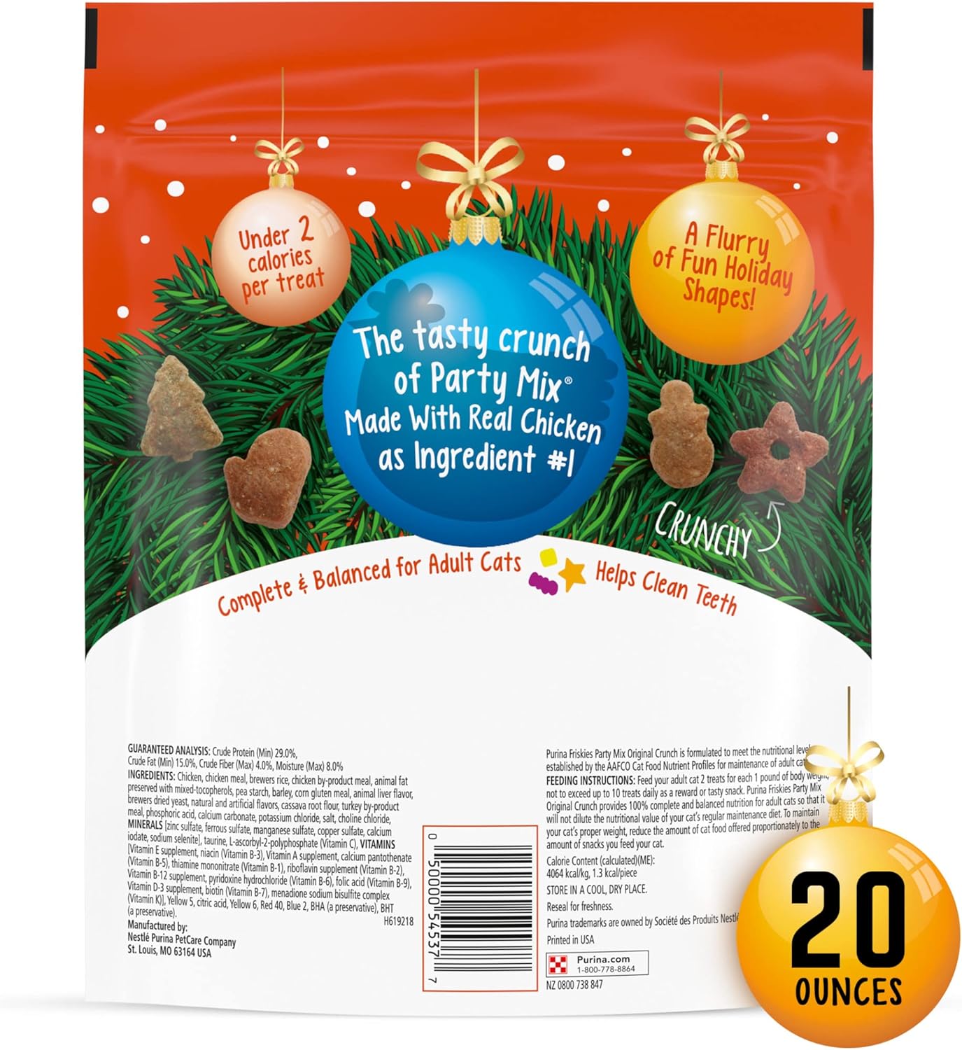 Purina Friskies Made in USA Facilities Cat Treats, Party Mix Original Crunch Holiday - 20 oz. Pouch