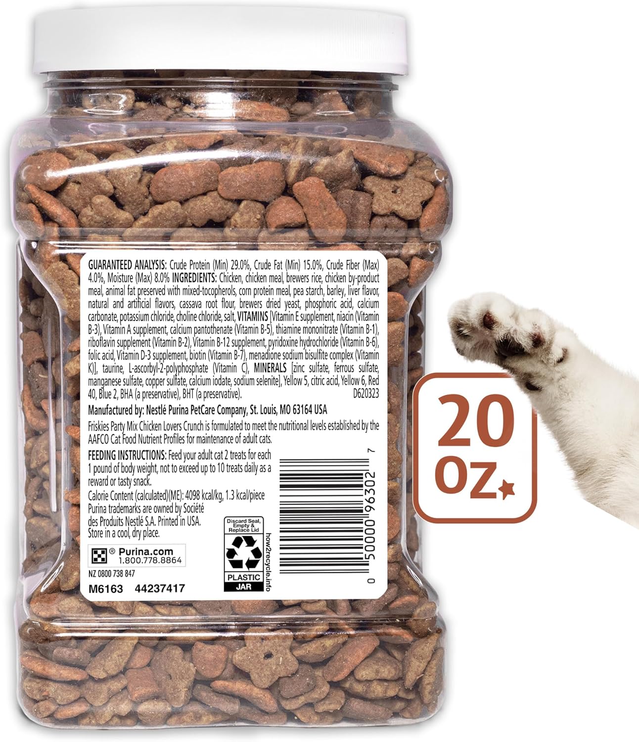 Purina Friskies Cat Treats, Party Mix Chicken Lovers Crunch - 20 oz. Canister