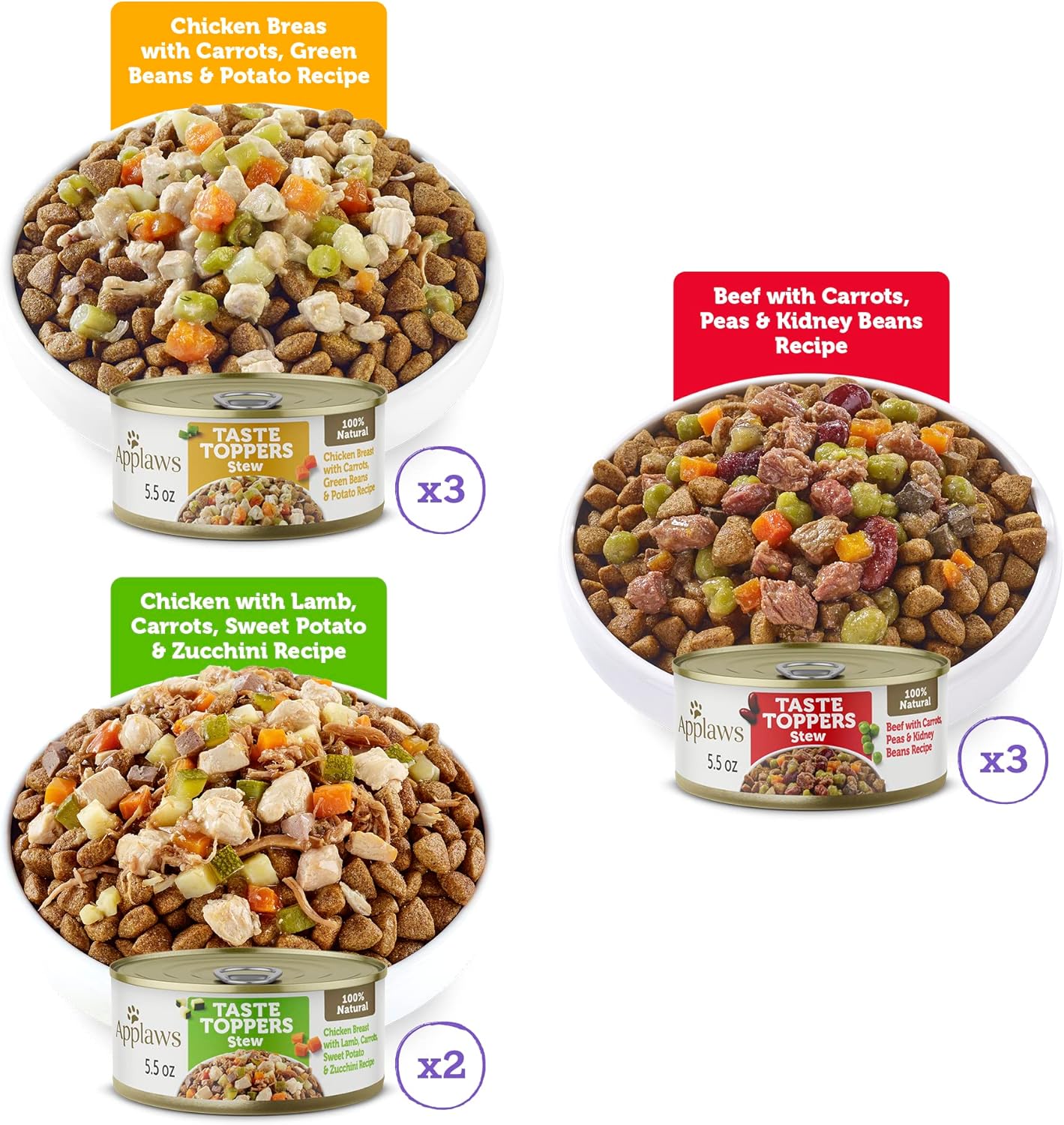 Applaws Taste Toppers, Grain-Free Dog Food Topper, Limited Ingredient, Stew Variety Pack (8 x 5.5oz Cans)