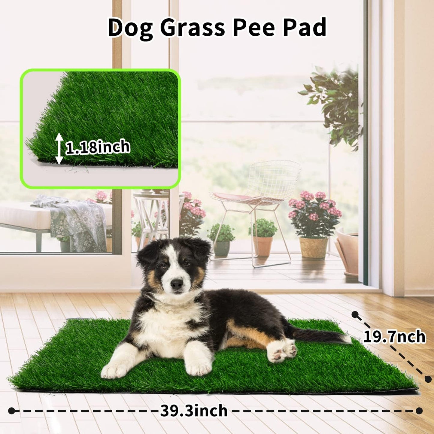 Grass Pad for Dogs 39.3 x 19.7 inches, Strong Absorbency Soft and Real Grass for Pets Potty Training, Easy to Clean Fake Grass for Dog Indoor Outdoor Use (1 Pack)